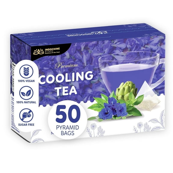 Indochine Blends Cooling Tea | 50 Pyramid Bags, 3.5 oz | Oolong, Peppermint, Butterfly Pea & Artichoke | Caffeine-Free, Digestive Support
