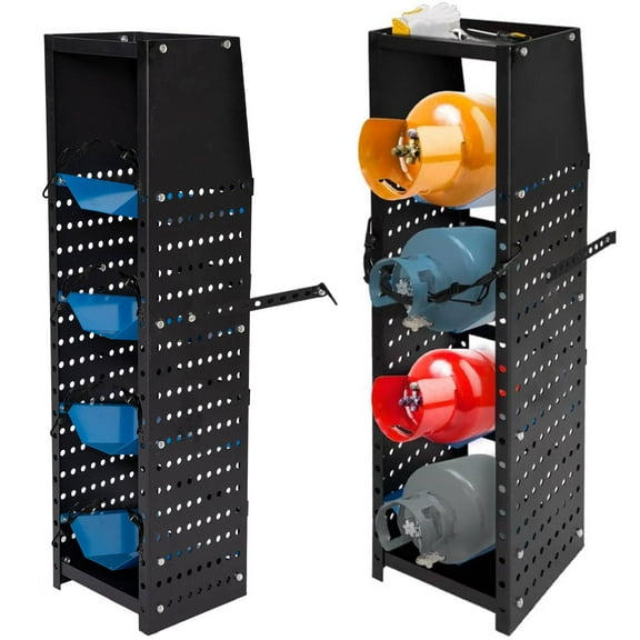 Reykilor 4 Floors Refrigerant Tank Rack, Steel Vertical Freon Tank Holder Rack Shelving Storage w/Top Shelf for Cargo Van, 52"H x 14.7"W x 13"D, Black