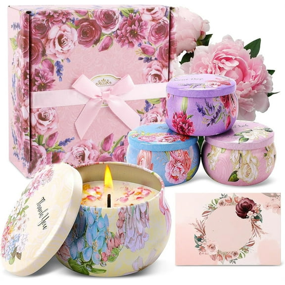 4 Floral Scents Aromatherapy Candle,Girl's Scented Candle Gift Set,Stress Relief Fruity Scented Candles,Natural Soy Wax,Best Gifts for Couple, Friends, Family (Set of 4)