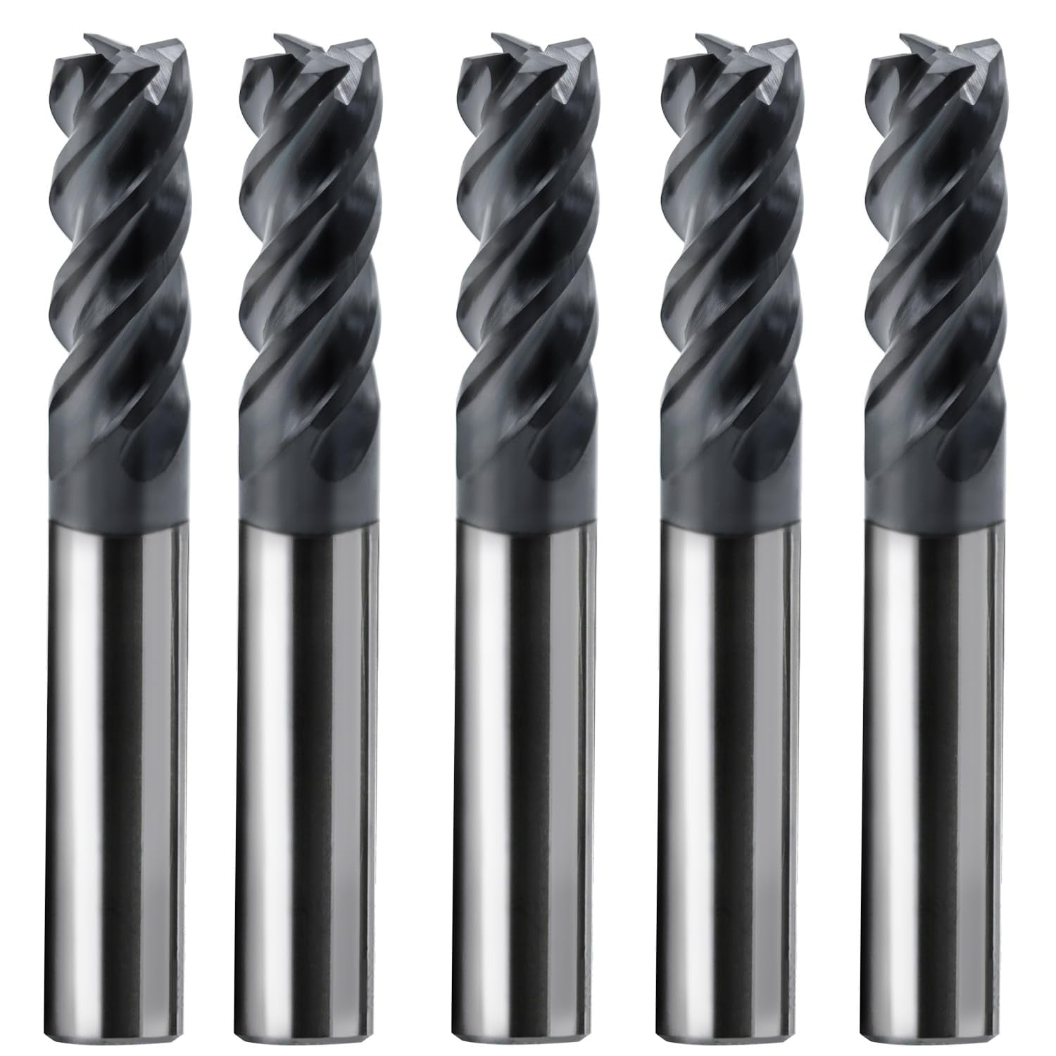 4 Flutes Square 45° Helix Carbide 1/8" End Mill (5 Pcs) AlTiCrN Coated
