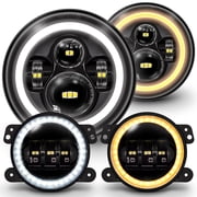 TRUE MODS 7-inch H6024 LED Headlights + 4-inch Fog Lights for Jeep Wrangler JK Unlimited JKU Accessories 2007-2018 [HALO DRL][Amber Turn Signals] [High/Low Sealed Beam]