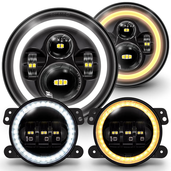 TRUE MODS 7-inch H6024 LED Headlights + 4-inch Fog Lights for Jeep Wrangler JK Unlimited JKU Accessories 2007-2018 [HALO DRL][Amber Turn Signals] [High/Low Sealed Beam]