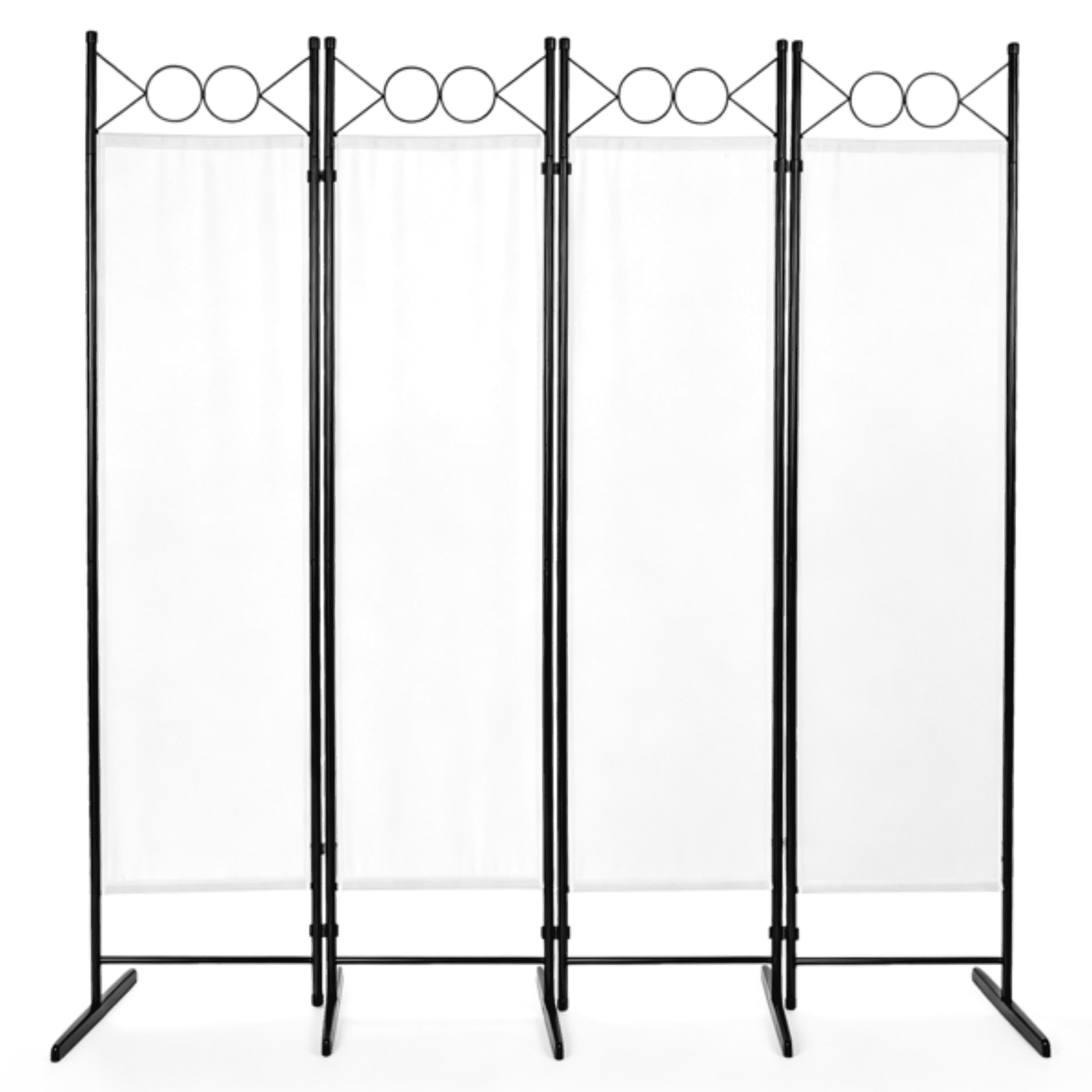 4-Fold 6FT Foldable Screen, Plastic Feet 160g Polyester Fabric Carbon Steel Frame, Off-White