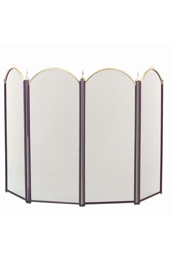 4 Fold Arched Screen, Black & Polished Brass