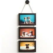 WARM&LOVE Black 5x7 Inch 3-Panel Hanging Wooden Picture Frame, Wall Mounted Collage Photo Frame for Home Wall Decor