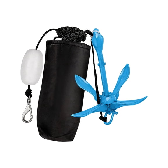 4 Folding Boat Mooring Set with 40Ft Rope & Padded Storage Bag Compact Carbon Steel Marine Mooring Set for Kayaks Canoes Sprays Skis