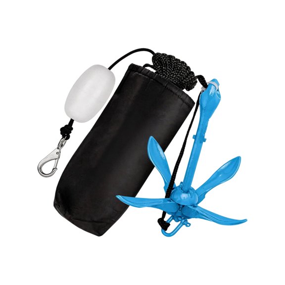 4 Folding Boat Mooring Set with 40Ft Rope & Padded Storage Bag Compact Carbon Steel Marine Mooring Set for Kayaks Canoes Sprays Skis