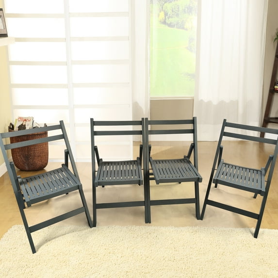 4 Folding Chair - Gray Solid Wood, For Various Spaces Comfortable And Functional, Indoor & Outdoor Use, 220 Lbs Max Weight Load