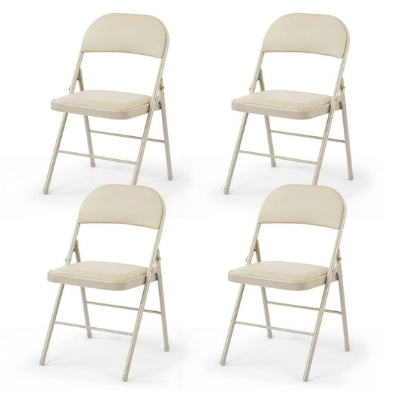 4-Folding Chair Indoor Outdoor – Lightweight Portable Metal Frame, Water-Resistant Padded Seat, Fold Up Chairs for Camping, Patio, Dining, Supports 330 lbs, Black & Khaki