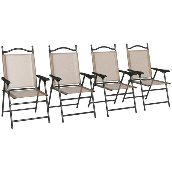 4 Folding Chairs For Patio, Adult Chairs, Breathable Mesh Seat, , Lawn, Brown Gravity Recliner Camping Chair