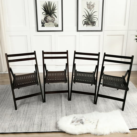 4 Folding Chairs In Cherry Solid Wood, With A Cozy Slatted Seat Configuration Wood Chair Of 4, Color, Comfortable For Indoor & Outdoor Events