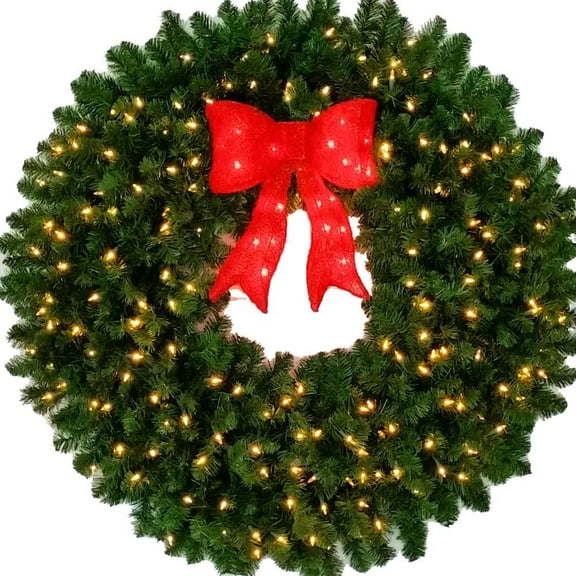 4 Foot (48 inch) Incandescent Christmas Wreath with Pre-lit Red Bow