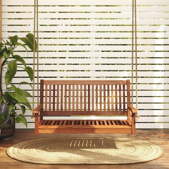 4-Foot Acacia Wood Hanging Porch Swing Bench with Oil Finish