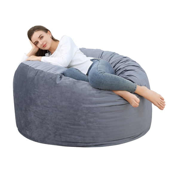 4 Foot Bean Bag Chair, Memory Foam Big Bean Bag for Adults, Big Sofa with Fluffy Removable Microfiber Cover 4'