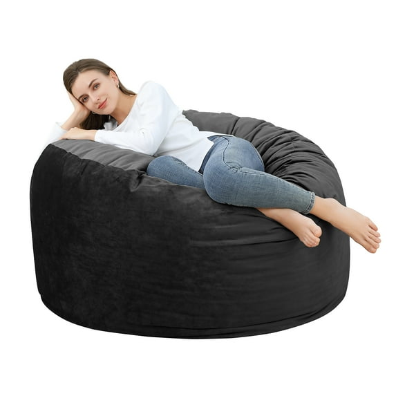 4 Foot Bean Bag Chair, Memory Foam Big Bean Bag for Adults, Big Sofa with Fluffy Removable Microfiber Cover 4'