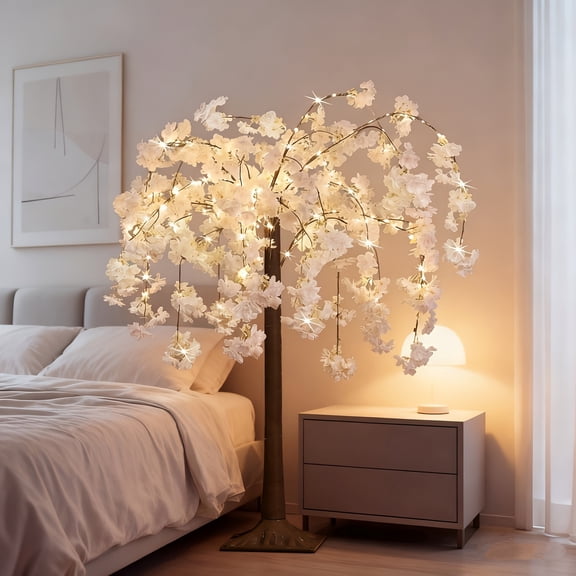 4-Foot Cherry Blossom Tree Light with 228 LEDs, 8 Lighting Modes, Indoor Decorative Tree for Christmas, Weddings, and Holiday Home Decor