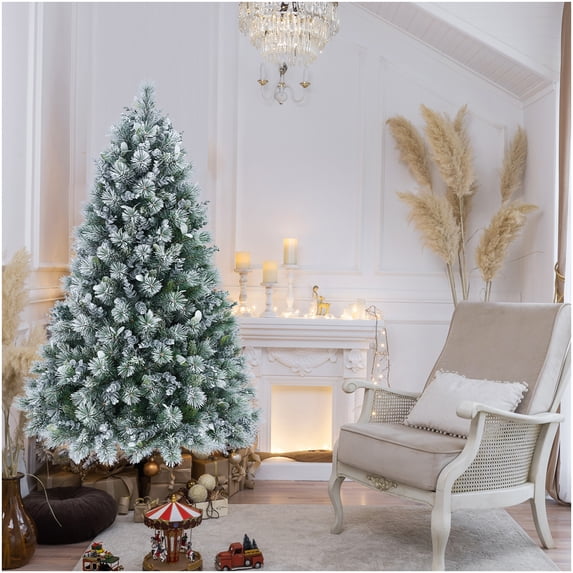 4 Foot Flocked Artificial Christmas Tree, White and Green PVC with 404 ...