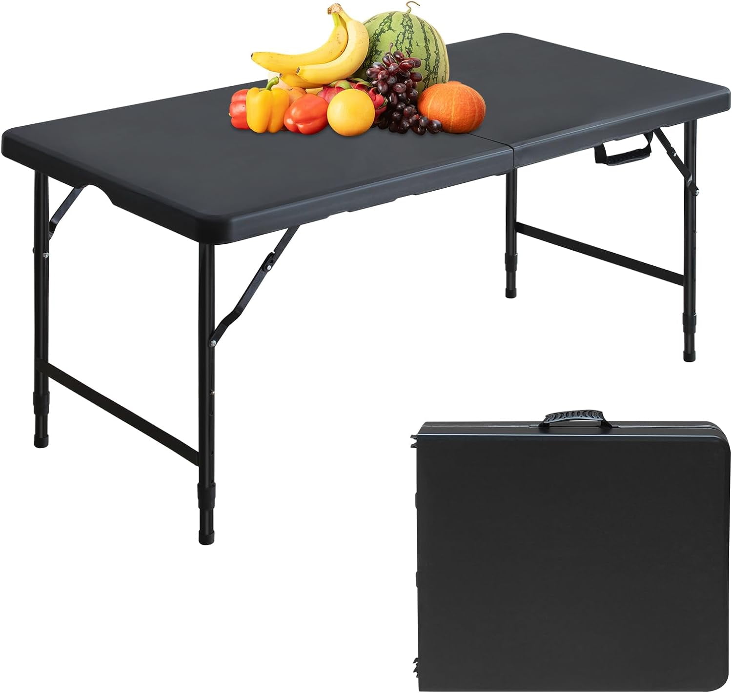 4 Foot FoldinHalf Adjustable Premium Folding Table, Builtin Handle