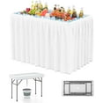 thumbnail image 1 of 4 Foot Folding Ice Cooler Table, Portable Ice Tables for Parties with Drain, Detachable Matching Skirt & Foldable Bucket, Fill and Chill Table for Party, Picnic, Camping, Wedding, White, 1 of 9