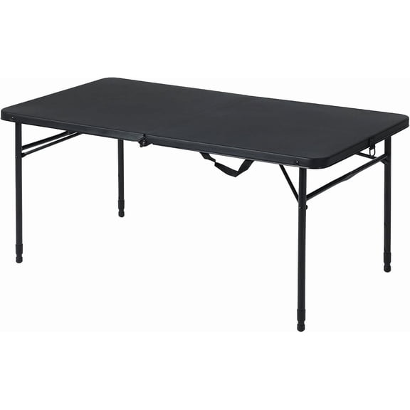 4 Foot Folding Table Black Powder Coated Metal Frame 48x24 Inch Surface Height Adjustable 21 To 28 Inch Indoor Outdoor Use Portable Half Fold Design