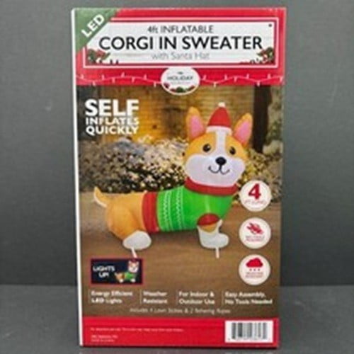 4-Foot Inflatable Corgi In Sweater Christmas Dog LED Light Up Indoor / Outdoor