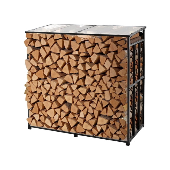 4 Foot Outdoor Wood Rack Sloping Roof Design 1 4 Yard Log Storage 660 Lbs Capacity Powder Coated Metal Firewood Rack For Fireplace Patio Backyard Garden