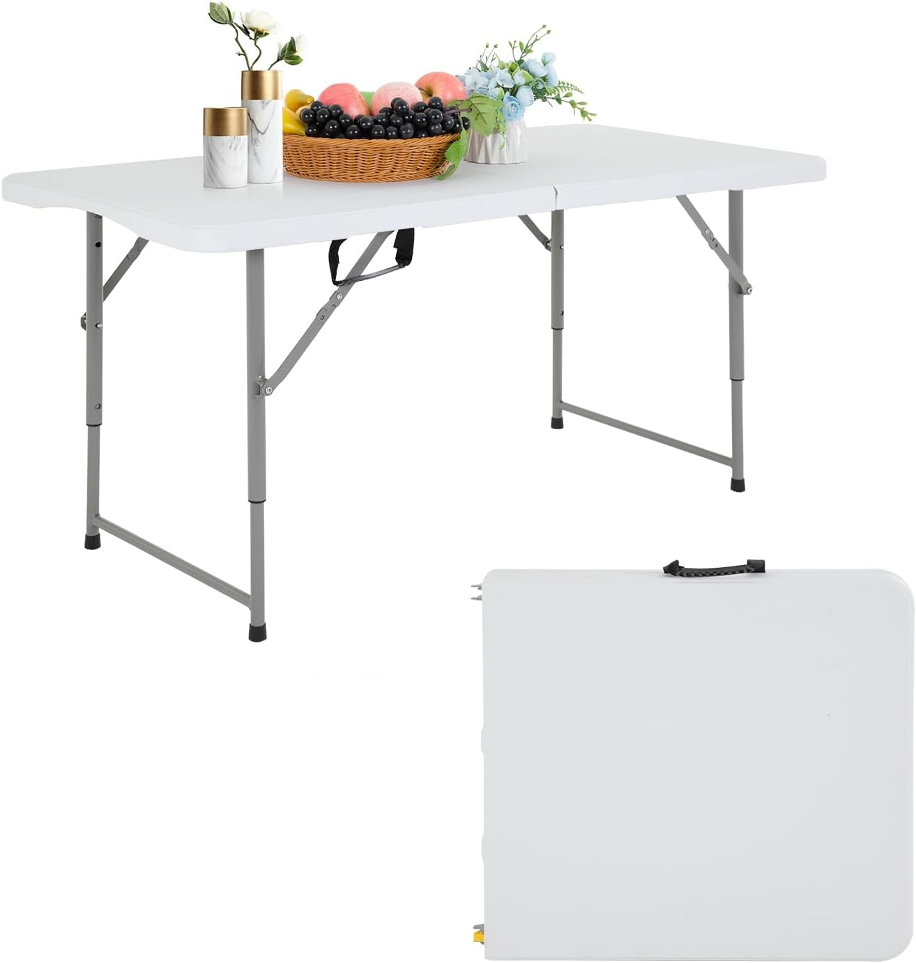 4 Foot Plastic Adjustable Height FoldinHalf Folding Table,White