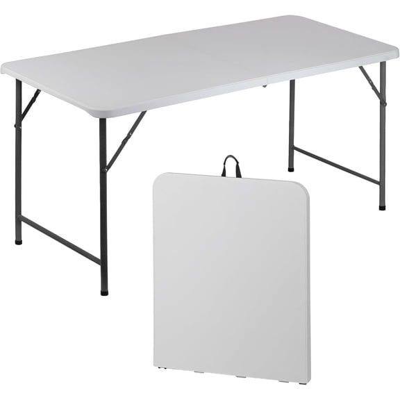 4-Foot Portable Folding Picnic Table  Heavy-Duty HDPE Plastic Tabletop with Metal Frame, Bi-Fold Design with Carry Handle, Outdoor Camping Table  310 lb Weight Capacity
