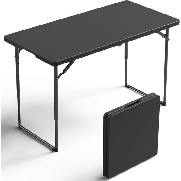 4 Foot Portable Folding Table Lightweight Plastic Camping Table with Carry Handle Black Foldable Utility Desk for Picnics Tailgates Patios Backyards and Craft Shows
