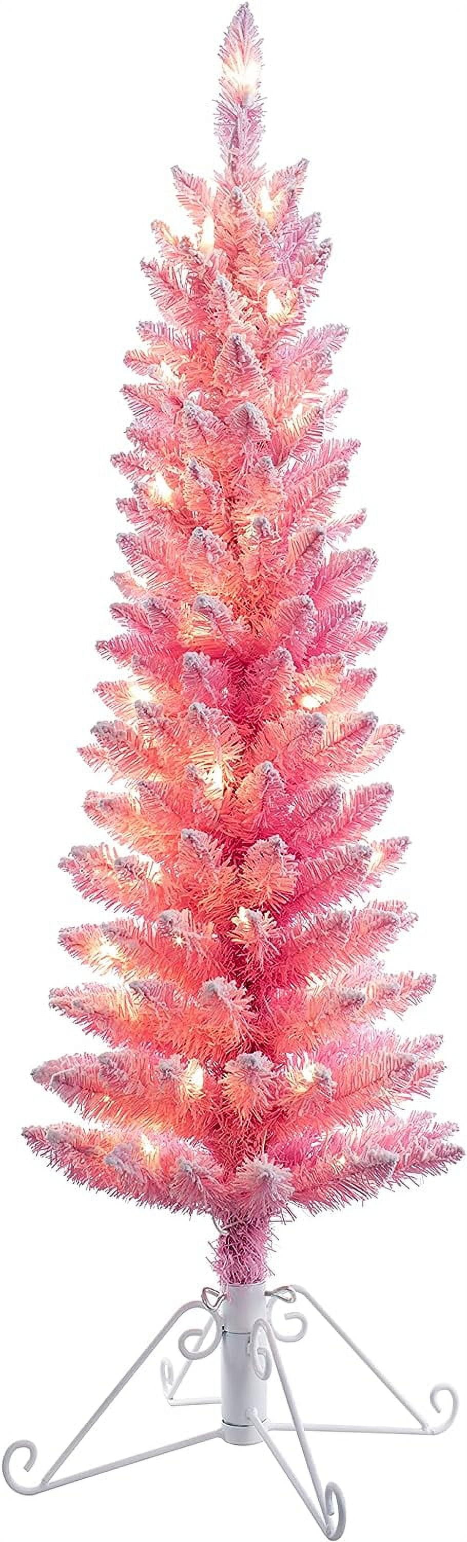 4 Foot PreLit Cotton Candy Artificial Flocked Fir Christmas Tree With