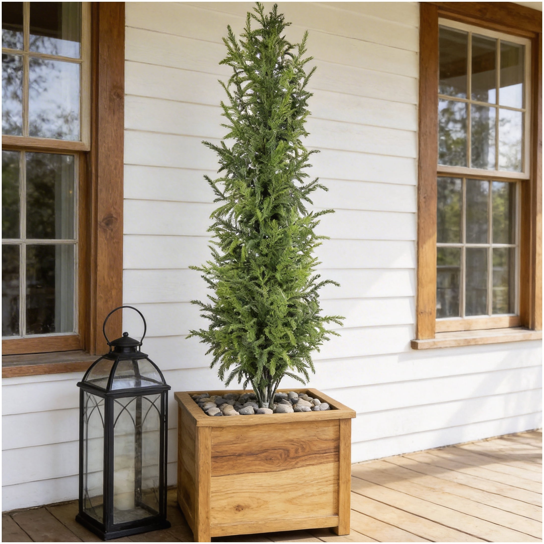 Pot Flash Card 4 Foot Real Touch Artificial Pine Tree, Green Foliage, Black Plastic ...