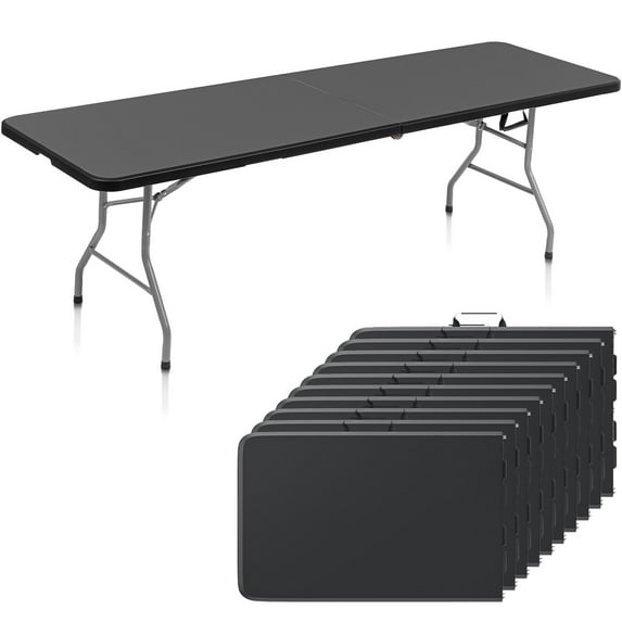 SUGIFT 8 Foot Folding Table Heavy Duty Plastic Portable Long Table for Indoor Outdoor Events, 10pack, Black