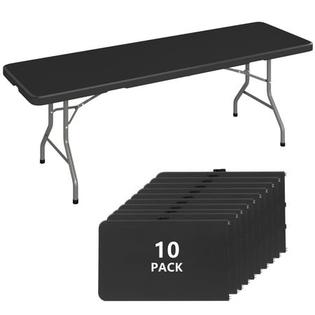 SUGIFT 8 Foot Folding Table 10pack Heavy Duty Plastic Portable Long Table for Indoor Outdoor Events, Black