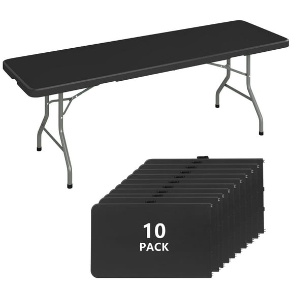 SUGIFT 8 Foot Folding Table 10pack Heavy Duty Plastic Portable Long Table for Indoor Outdoor Events, Black