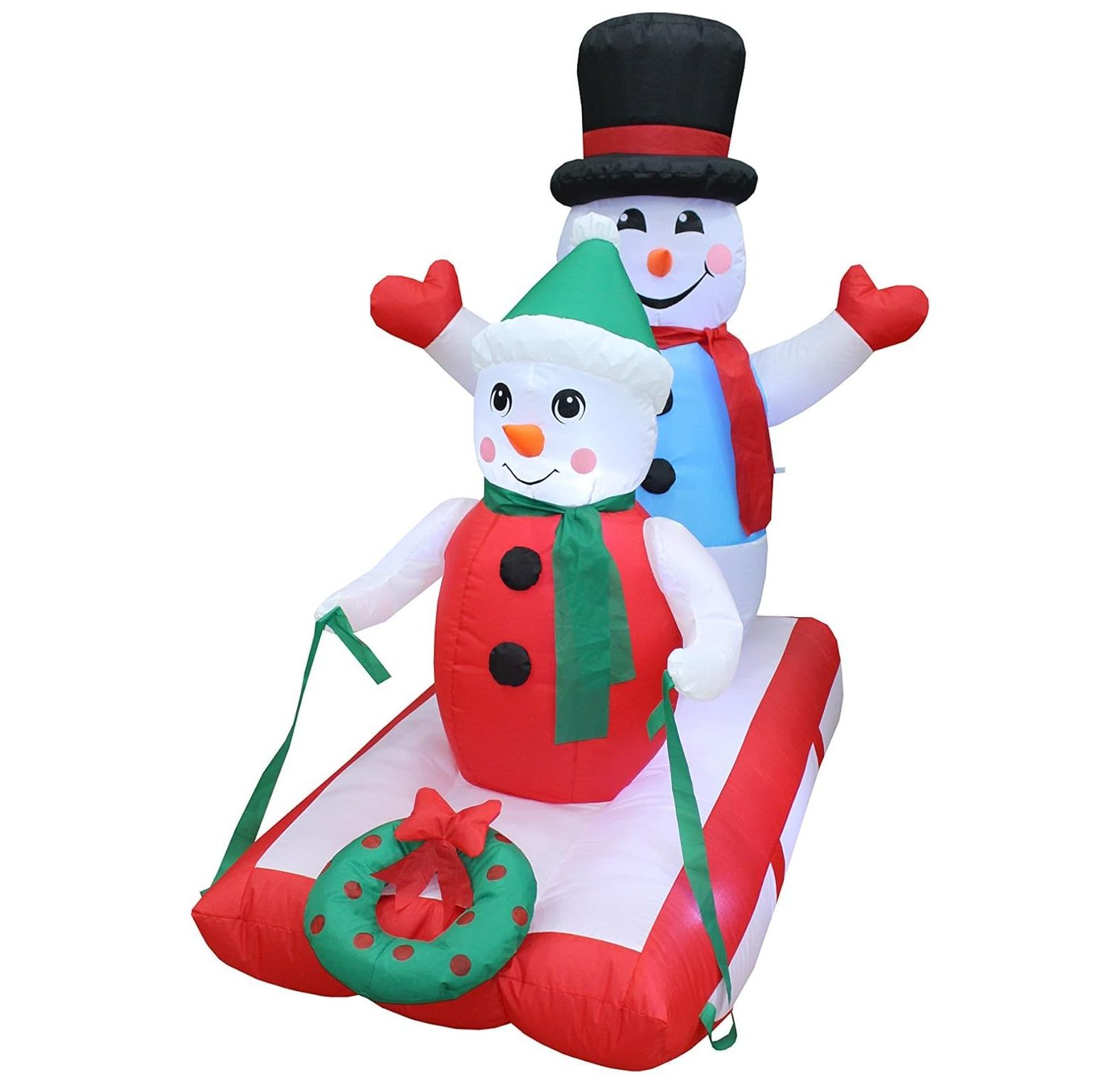 4 Foot Tall Lighted Christmas Inflatable Happy Snowman Snowmen on Sled