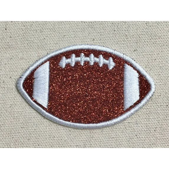 4" Football - Brown Glitter - White Outline/Stitches - Iron on Applique/Embroidered Patch