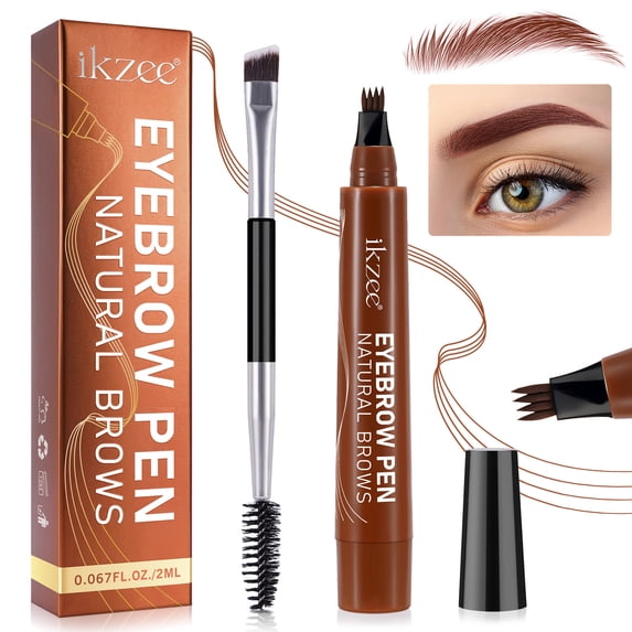 4 Fork Tip Eyebrow Pen, for 3D Eyebrow Makeup, Smooth to Use, 2 ml - Brown