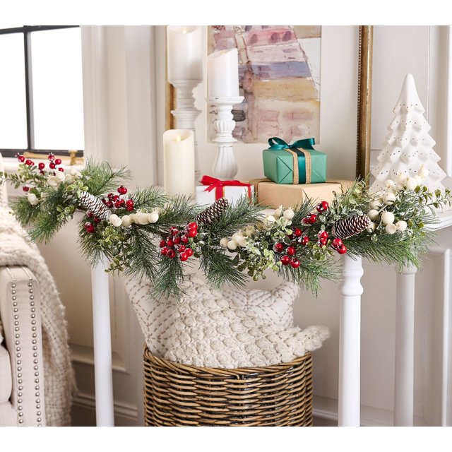 4' Frosted Berry, Pine and Pinecone Garland by Valerie - Walmart.com