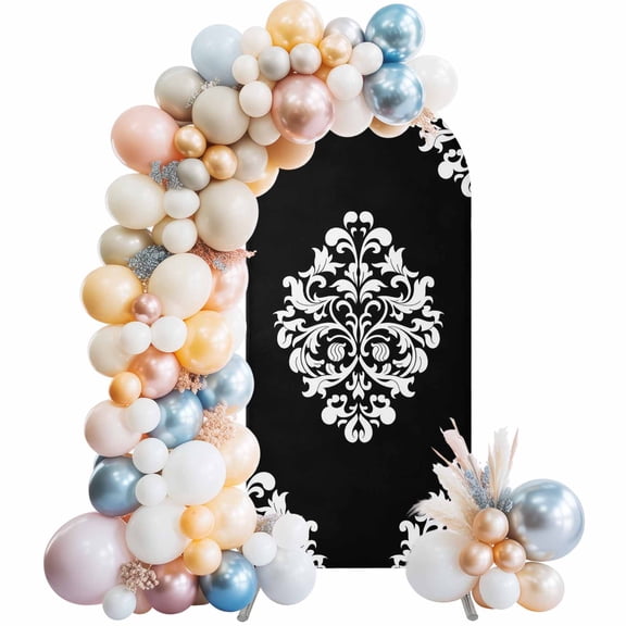 4 Ft Arch Backdrop Cover, Baroque Black Decorative Wedding Arch Covers Spandex Fitted, Vintage Damask Classic Floral Backdrop Arches Covers for Party Banquet Baby Shower