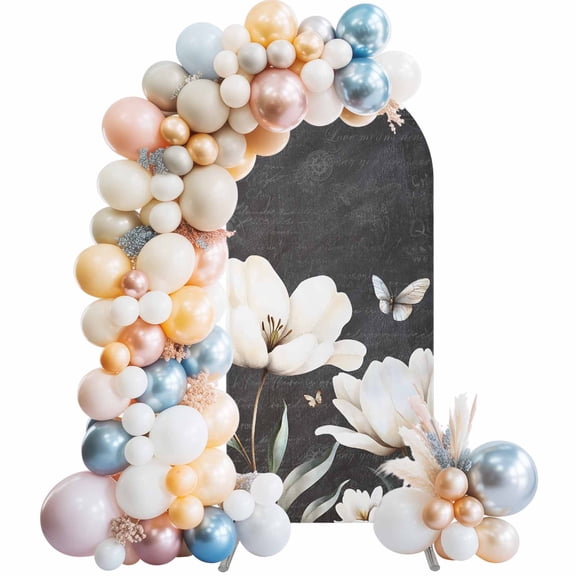4 Ft Arch Backdrop Cover, Farmhouse Floral Decorative Wedding Arch Covers Spandex Fitted, Magnolia Flowers Vintage Blackboard Backdrop Arches Covers for Party Banquet Baby Shower