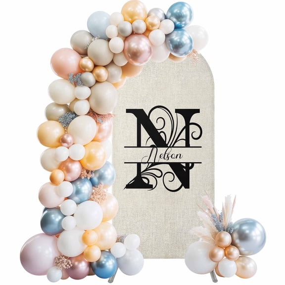 4 Ft Arch Backdrop Cover, Letter N Decorative Wedding Arch Covers Spandex Fitted, Monogram Words Backdrop Arches Covers for Party Banquet Baby Shower