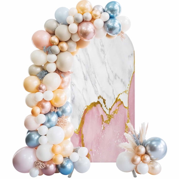 4 Ft Arch Backdrop Cover, Pink Gold Marble Decorative Wedding Arch Covers Spandex Fitted, Modern Abstract Marble Crack Texture Backdrop Arches Covers for Party Banquet Baby Shower