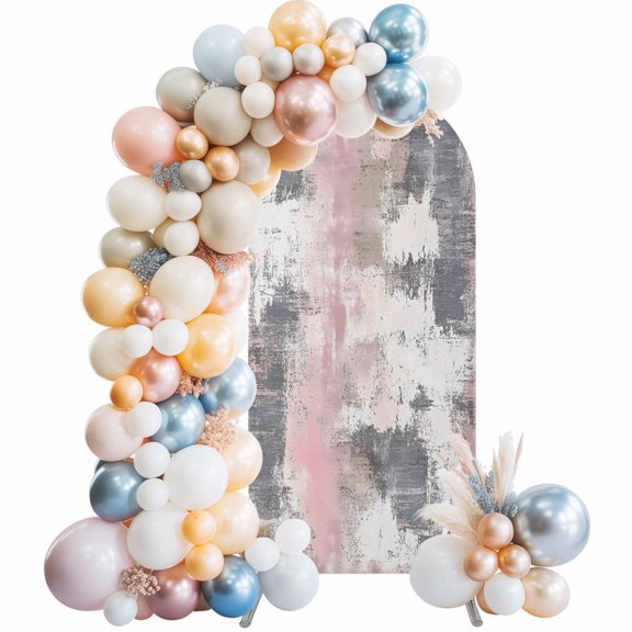 4 Ft Arch Backdrop Cover, Pink Grey Abstract Decorative Wedding Arch Covers Spandex Fitted, Modern Minimalist Smear Art Backdrop Arches Covers for Party Banquet Baby Shower