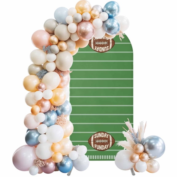 4 Ft Arch Backdrop Cover, Sunday Funday Decorative Wedding Arch Covers Spandex Fitted, American Rugby Football Ball Green Backdrop Arches Covers for Party Banquet Baby Shower