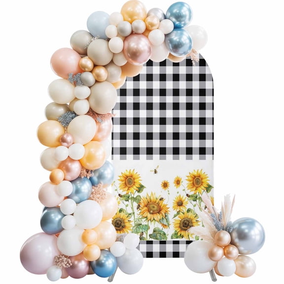 4 Ft Arch Backdrop Cover, Sunflower Decorative Wedding Arch Covers Spandex Fitted, Black White Buffalo Plaid Check Country Bee Backdrop Arches Covers for Party Banquet Baby Shower