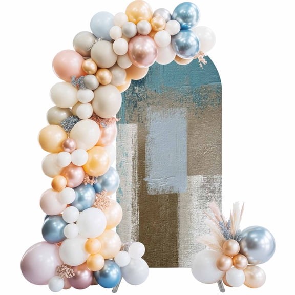 4 Ft Arch Backdrop Cover, Teal Blue Decorative Wedding Arch Covers Spandex Fitted, Brown White Minimalist Retro Smear Ombre Art Backdrop Arches Covers for Party Banquet Baby Shower