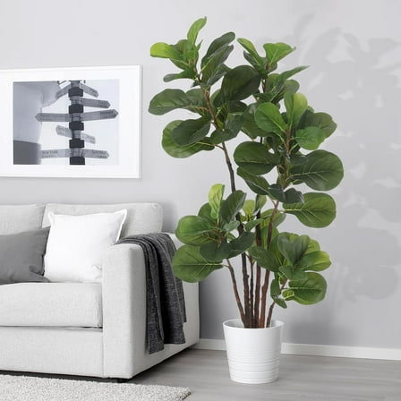 4 Ft Artificial Fiddle Leaf Fig Tree, Faux Ficus Lyrata Tree, Fake Green Plant for Indoor Outdoor Home Office Living Room Bedroom Decor