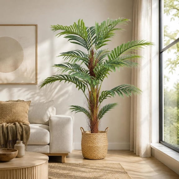 4 Ft Artificial Palm Tree, Faux Betel Nut Palm, Pe Indoor Outdoor Decor, 2-Pack