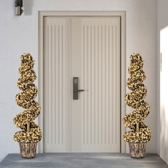 Plastic Tree Form 4 Ft Artificial Topiary Spiral Tree Set of 2, Gold Pe Pewter-Look ...