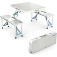 4 Ft Camping Picnic Table Set with 4 Seats with Umbrella Hole Folding